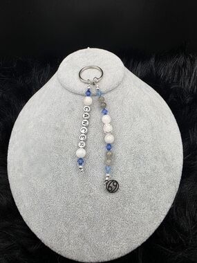 Zodiac Cancer Beaded Keychain in Blue and White
